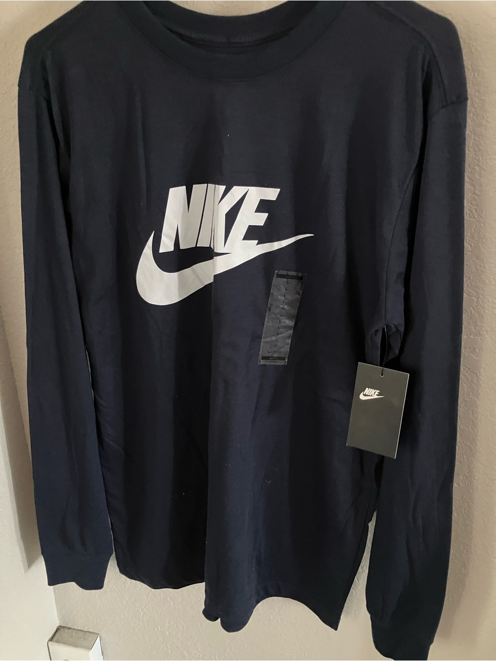 Nike Navy Long Sleeve Tee with White Logo